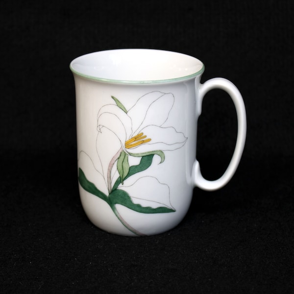 Vintage Block Spal Portugal Watercolors Series #20 White Trillium/ Lily Flower Porcelain Mug (1981)