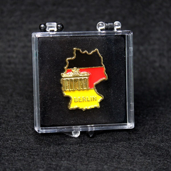 Germany Country Shaped Flag Pin with Golden Brandenburg Gate of Berlin in Acrylic Display Case