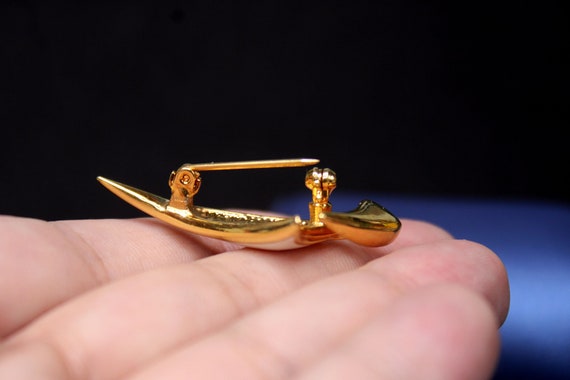 Vintage Sail Boat Brooch Gold Tone Metal with Whi… - image 7