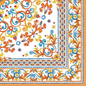 Tovaglioli di carta con motivo arancione mediterraneo per decoupage e altri lavori artigianali