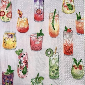 Bunte Sommer Cocktail Servietten Papierservietten für Decoupage und andere Bastelarbeiten
