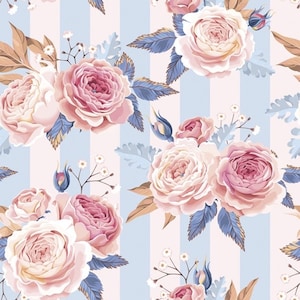 Pink Roses on Blue Stripes Paper Napkins for Decoupage and other Crafts