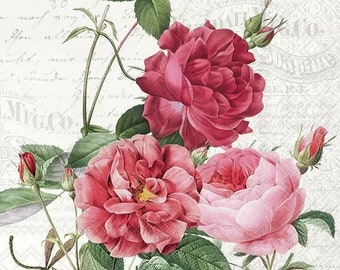 Servilletas de papel con rosas románticas para decoupage y otras manualidades
