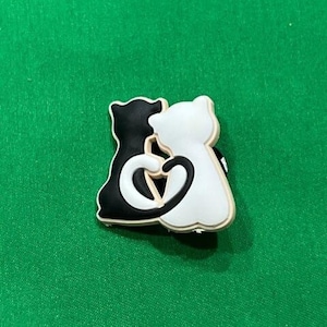 Black and White Cats with Heart Tails shoe charm
