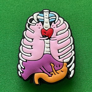Charm para zapatos con forma de pecho, corazón y pulmones
