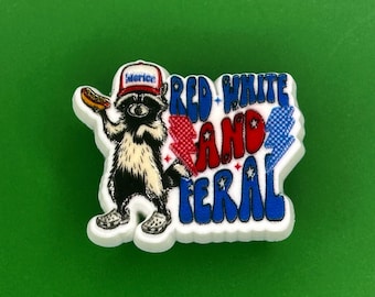 Red, White and Feral Raccoon Shoe Charm
