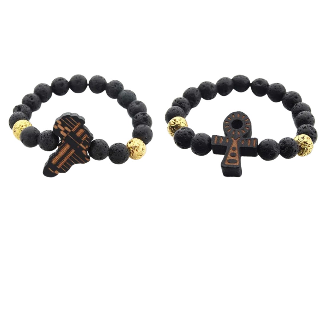 Egyptian Ankh Bracelet in Engraved Wood With African Map Lava Etsy