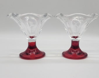 Red Base Glass Dessert Dishes (Set of 2)