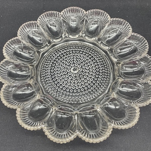 Hobnail Glass Deviled Egg and Relish Dish, Tiara Hobnail Egg Platter