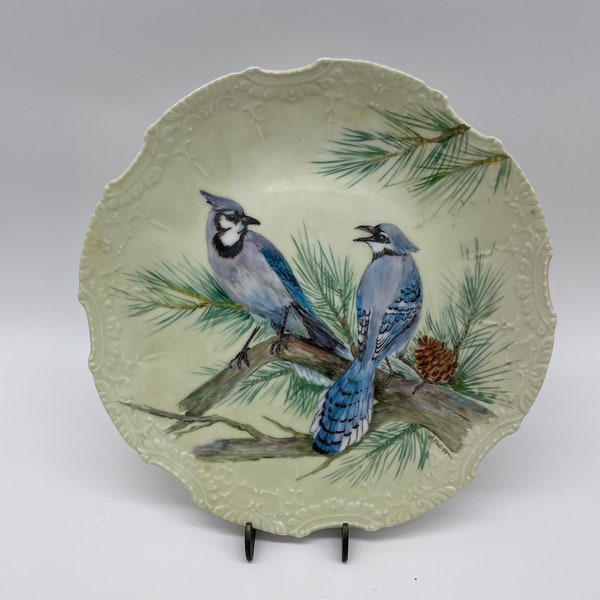 Blue Jay Bird Hand Painted Plate