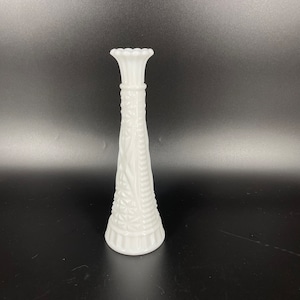 Anchor Hocking Stars & Bars Milk Glass Vase, white bud vase, 12&quot; Vase