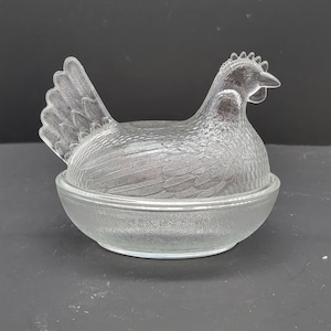 Vintage Glass Hen On Nest