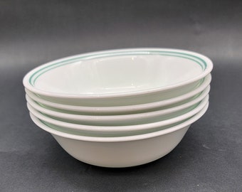 Corelle White & Green Cereal Bowls Set of 5