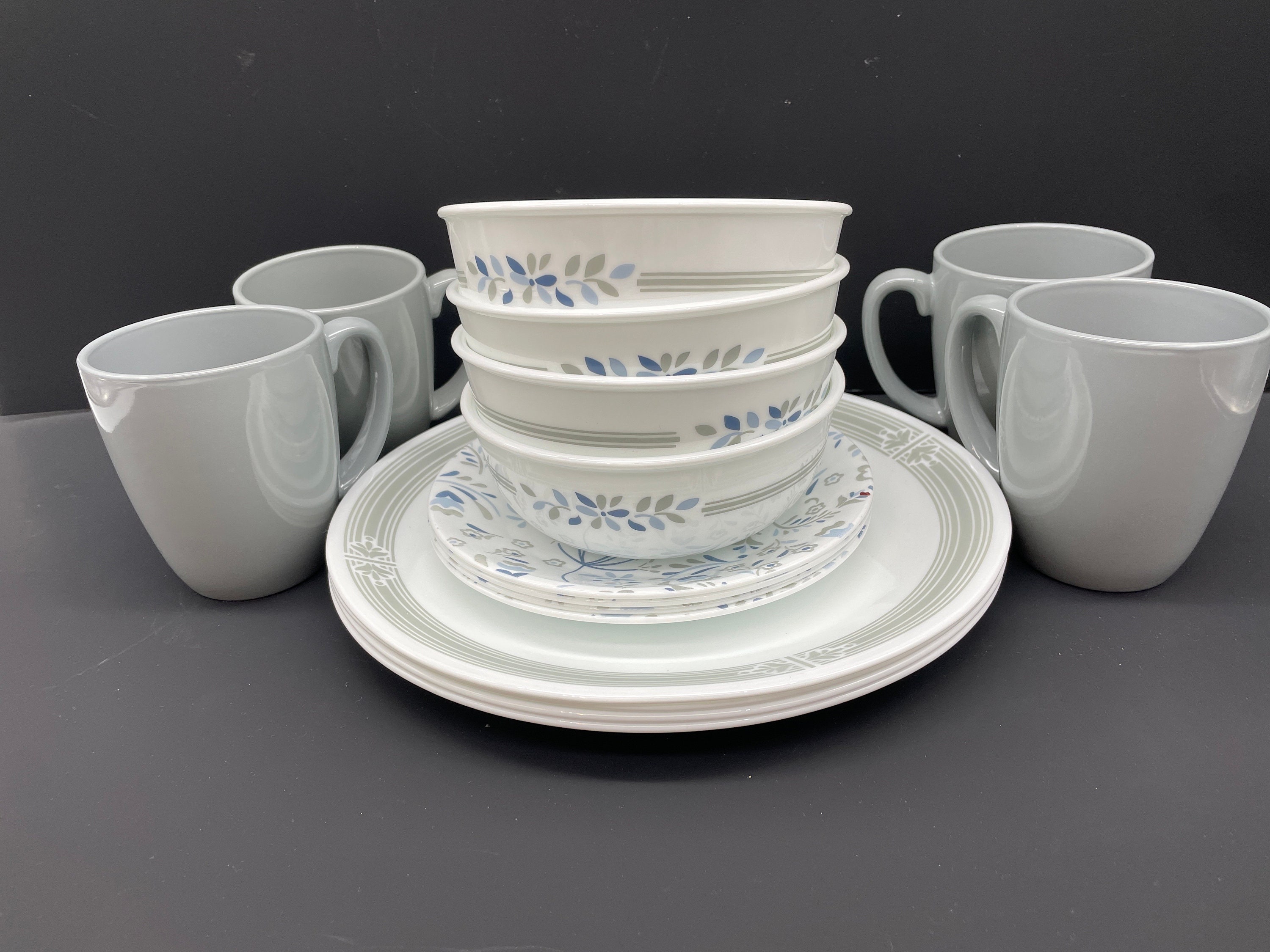Corelle Prairie Garden Gray 16 piece Dinnerware Set