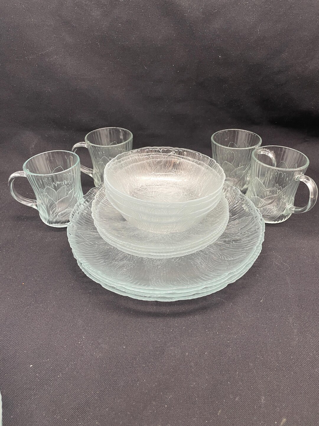 Vintage Arcoroc Canterbury Crocus Glass Dinnerware Place Setting of 4 ...
