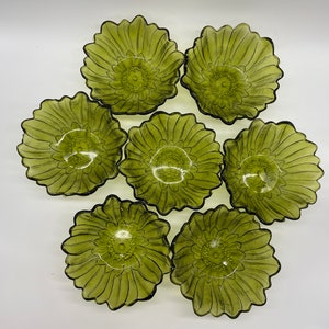 Vintage Sunflower Bowl Indiana Glass Green Depression Cereal Bowls - set of 7