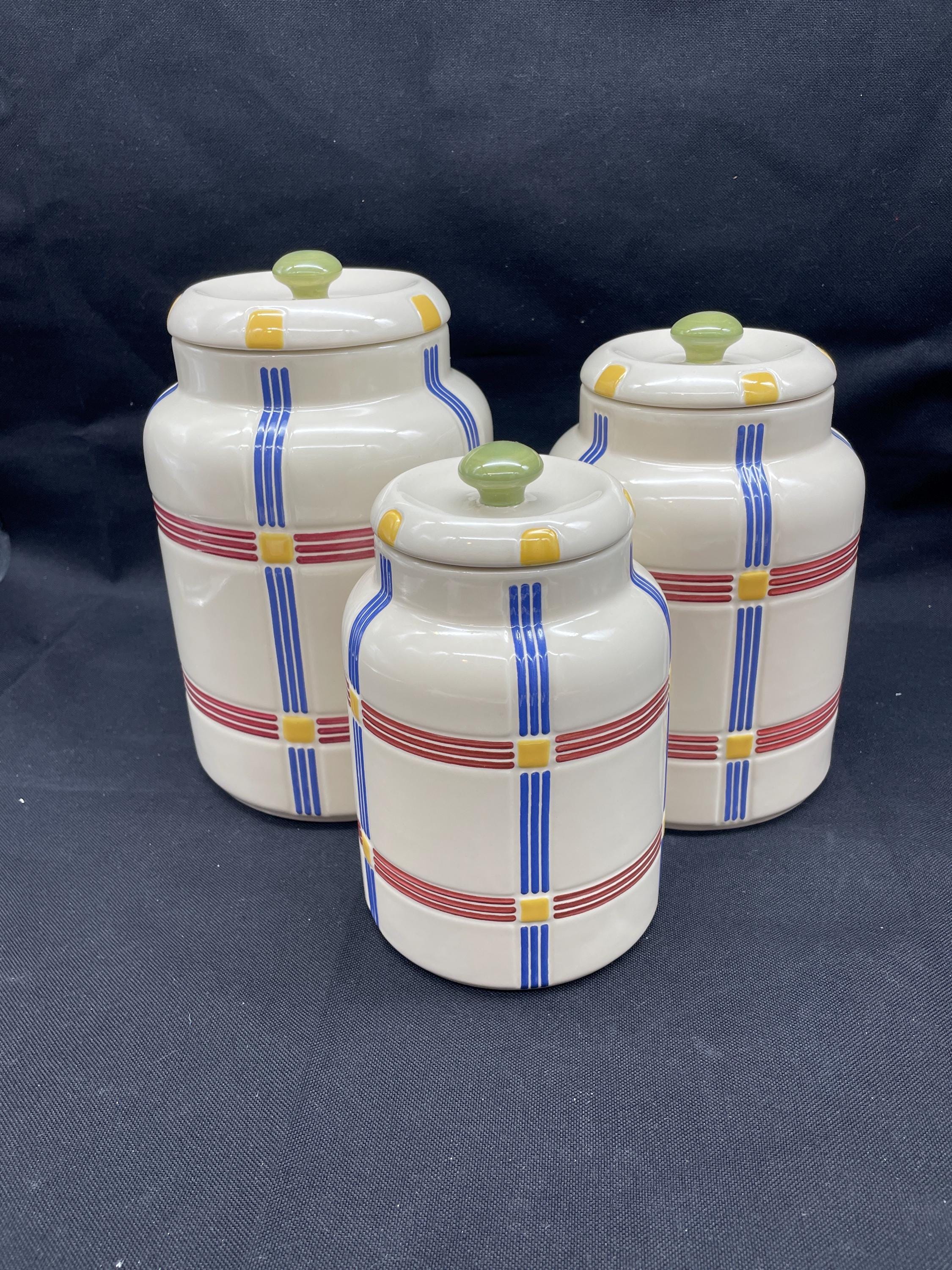 Longaberger Basket Pottery Mix Bright Canister Set of