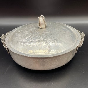 Hammered Aluminum Rose Casserole Serving Dish with Lid