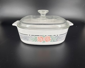 Vintage 1991-94 Corning Ware Silk & Roses 2 Liter Square Casserole Baking Dish A-2-B (retired)