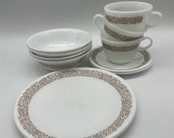 Corning Corelle Woodland Brown Dinner Plates, Soup/Salad Bowls, Cups, Saucers