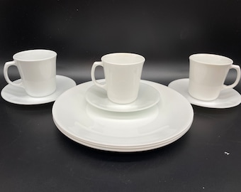 Corelle Winter White Plates, Cups and Saucers (place setting for 3)