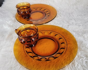 Indiana Glass Kings Crown Amber Luncheon Set - Service for 2