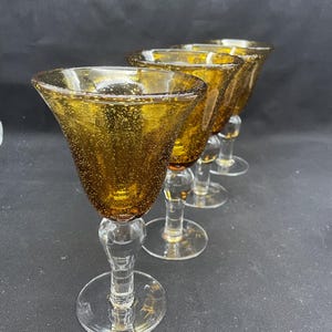 Artland Iris Seeded Amber Glass Goblet Handblown (set of 4)
