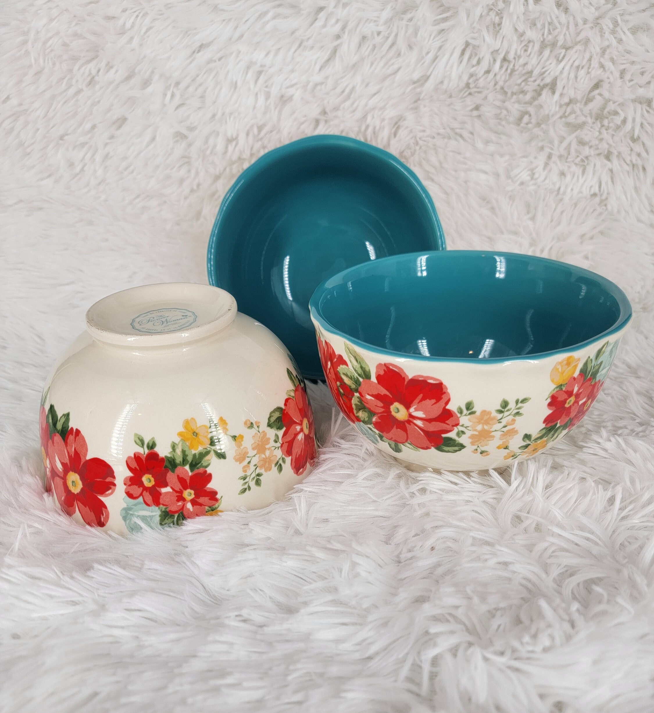 The Pioneer Woman Food Storage Bowls 8 Piece Set Sweet Rose Print in Blue