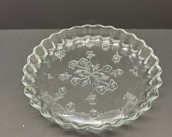 Anchor Hocking Savannah 10" Quiche Pan Dish Glass Tart Pie Plate Embossed Floral