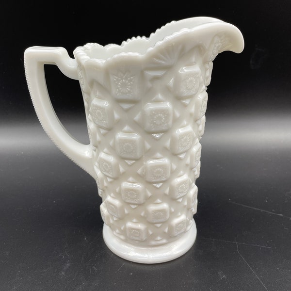 Westmorland Milk Glass Old Quilt Pitcher 7.5"