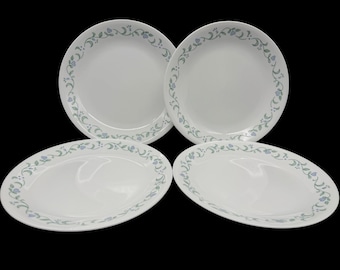 Corelle Livingware Country Cottage 15-Oz Rimmed Soup Salad Bowls Set of 4 | Vintage Blue Green Floral