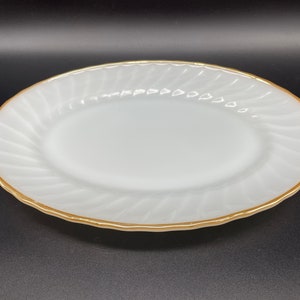 Fire King by Anchor Hocking milk glass swirl gold trim 10 x 13 platter