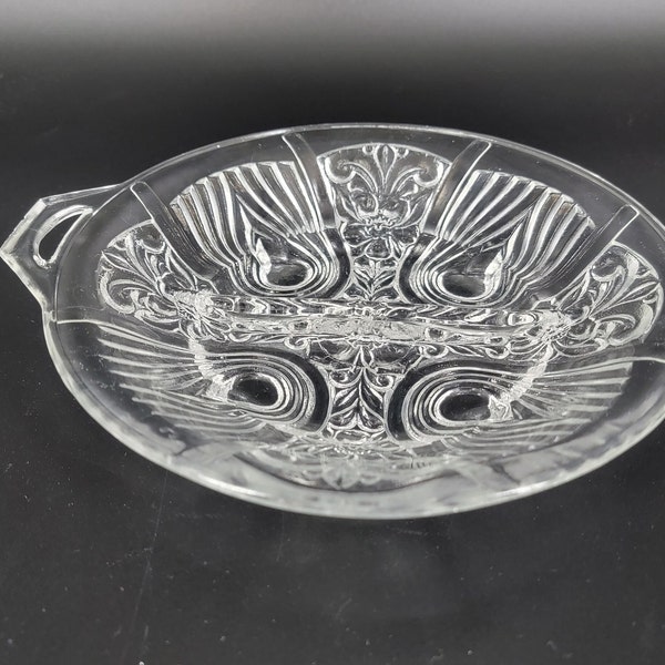 Vintage Indiana Glass Killarney Open Handled Divided Relish Dish Clear