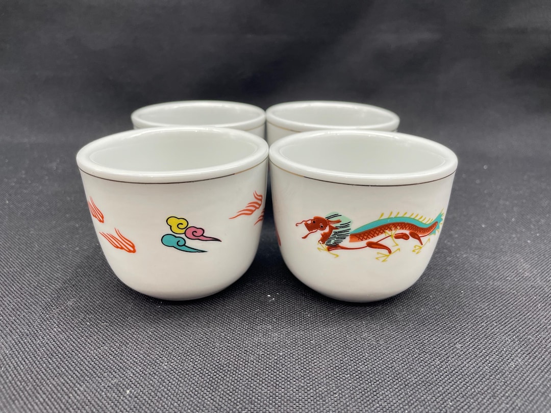 Asian Dragon Bowl Red Blue Saki Tea by Cathay Red Dragon
