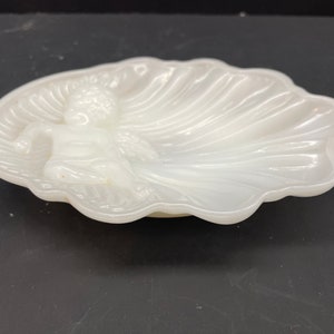 Cherub Milk Glass Soap or Trinket Dish Avon