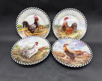 Rooster Plates Set of 4 Ceramic Rooster plates Decorate plate set County Plates Country Decor Old Country Chicken Plates Rooster Plates