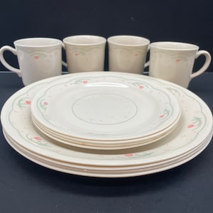 Vintage Corning Corelle Dinnerware Calico Rose 12 pieces, Corelle Calico Rose, Corelle plates, calico rose cups, calico Rose dinner plates