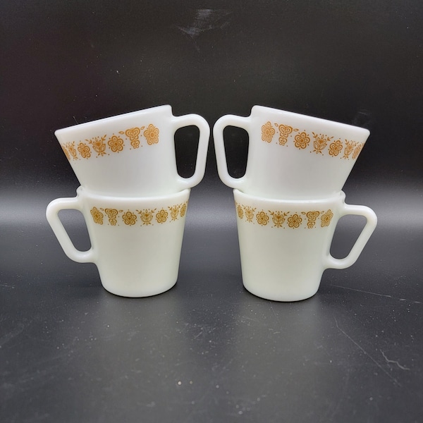 Vintage 1970’s Pyrex Butterfly Gold Coffee Mugs Set of 4