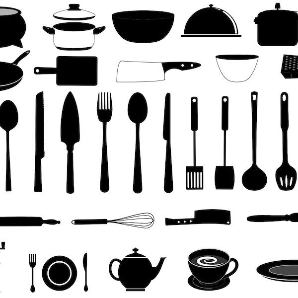 Kitchen Svg, Kitchen Svg Bundle, Kitchen Silhouette, Kitchen Tool Svg, Kitchen Sign, Kitchen Utensils, Cooking, Baking