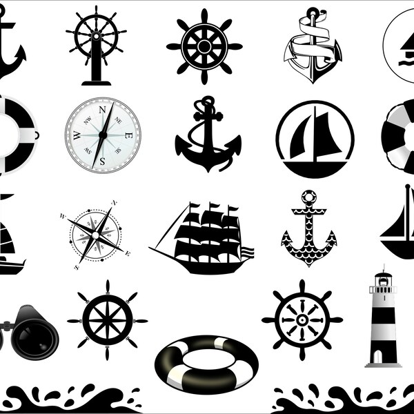Nautical Svg, Nautical Silhouette, Nautical Svg Bundle, Nautical Clipart, Nautical Vector, Sailboat Svg, Anchor Svg, Ship Wheel Svg