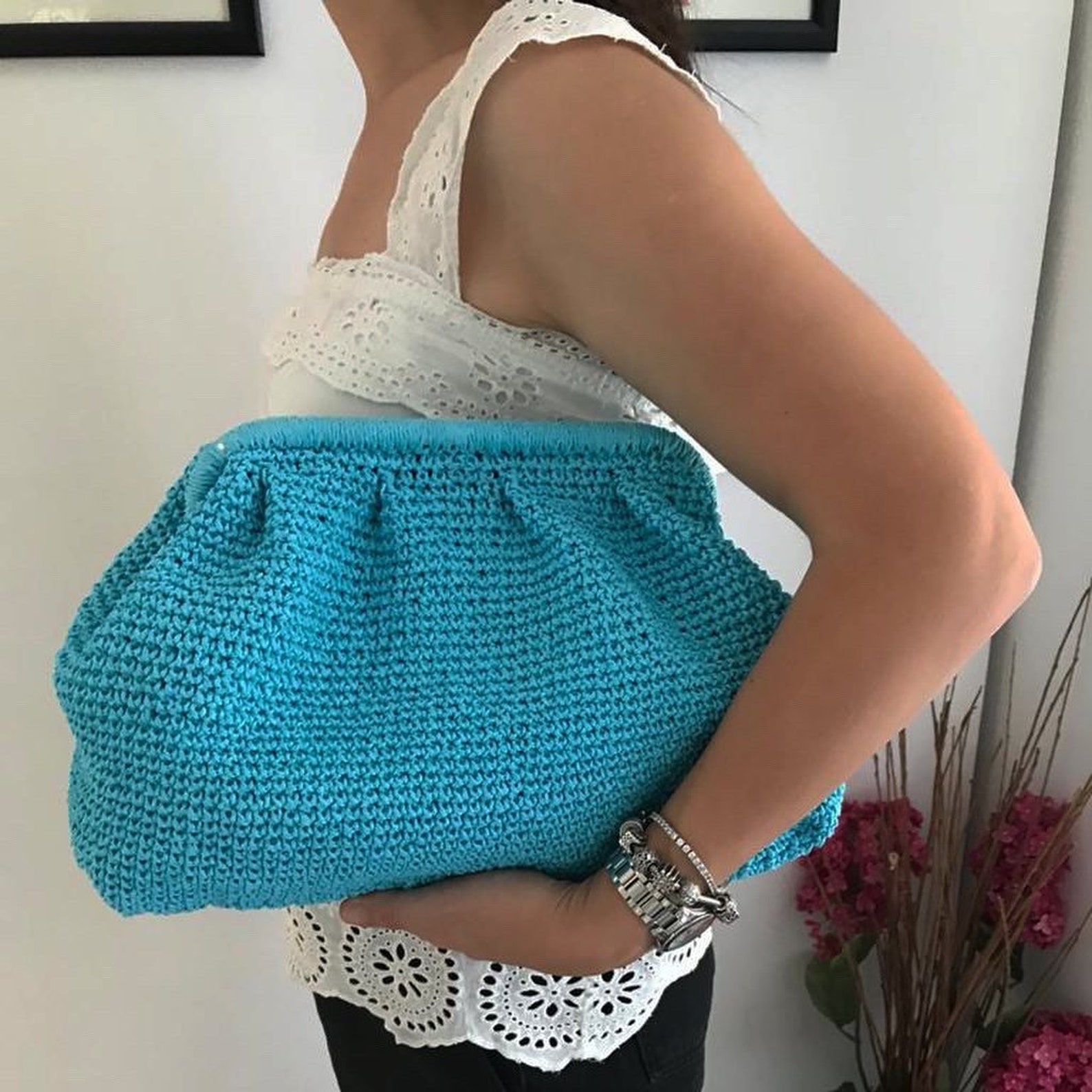 Crochet Raffia Clutch Handmade Bag Handbag Pouch Bag Etsy