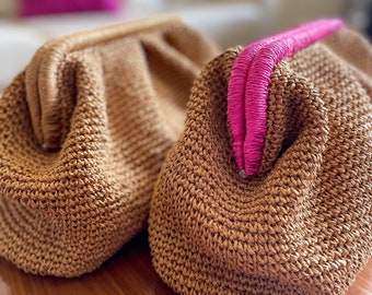 FUCHSIA | Crochet Bag, Clutch Bag, Raffia Purse, Crochet Purse, Raffia Tote, Straw Clutch, Crochet Raffia Bag, Clutch