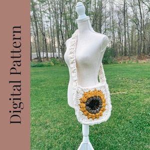 Sunflower Bag Pattern, Crochet Bag Pattern, Granny Square Bag Pattern, Crochet Sunflower, Knit Sunflower Purse Pattern