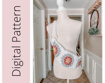 Crochet Bum Bag Pattern, Fanny Pack Pattern, Crossbody Bag Pattern, Pouch, Flower Bag, Waist Bag, Hip Bag, Bum Bag Crochet Pattern