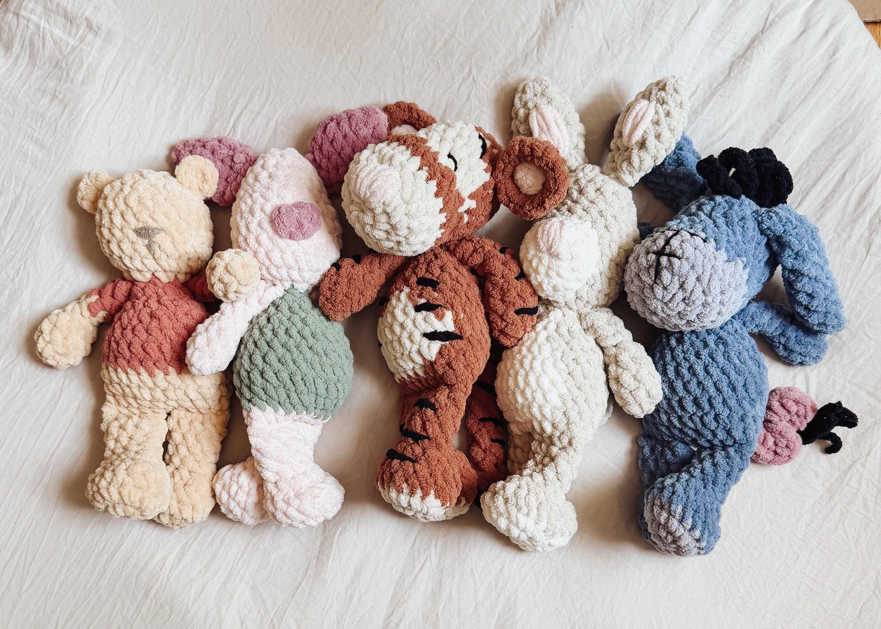 34 Crochet Rabbit Patterns with Baskets, Keychains, and Rattles 29 5 Friends Bundle Rabbit Pig Bear Tiger Donkey Crochet