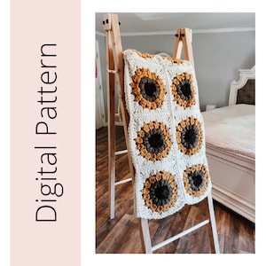 Chunky Sunflower Blanket Pattern, Sunflower Granny Square Blanket, Crochet Sunflower Blanket, Crochet Baby Blanket Pattern