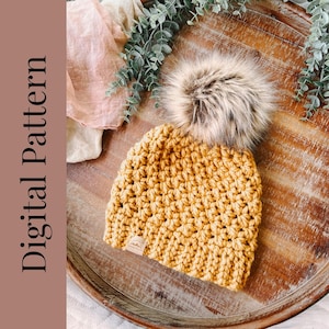 Crochet Hat Pattern, Beginner Friendly Pattern, Quick Hat Pattern, Chunky Pom Hat Pattern, One Skein Beanie, Winter Hat