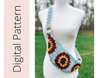 Crochet Bum Bag Pattern, Fanny Pack Pattern, crossbody bag pattern, Pouch, Flower Bag, Waist Bag, Hip Bag, Bum Bag Crochet Pattern