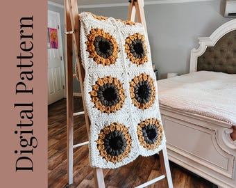 Chunky Crochet Sunflower Blanket Pattern: Granny Square (Digital Pattern)