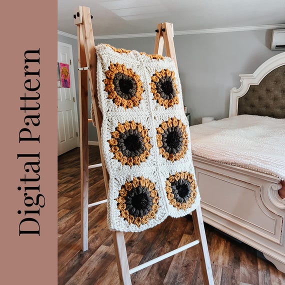 Chunky Crochet Sunflower Blanket Pattern: Granny Square (Digital Pattern)